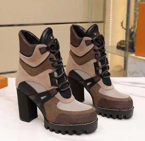 2022 Kadınlar Klasik Chelsea Boot Beaubourg Ayak bileği Boot Orijinal Deri Savaş Botları Jacquard Tekstil Dantel Up Tıknaz Botlar Kutu 330