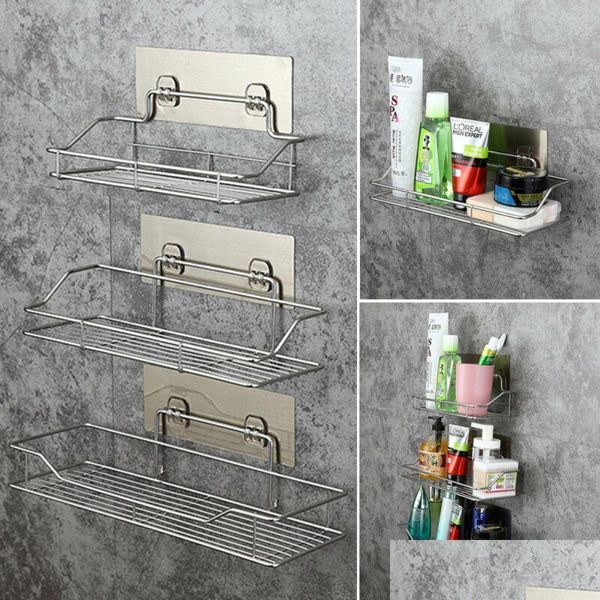 Organizzazione per la conservazione del bagno 1Pc Doccia Mensola a muro Punch Nero Bianco Cestello di aspirazione Accessori per la cucina Drop Delivery 2021 Home Dh2Dx