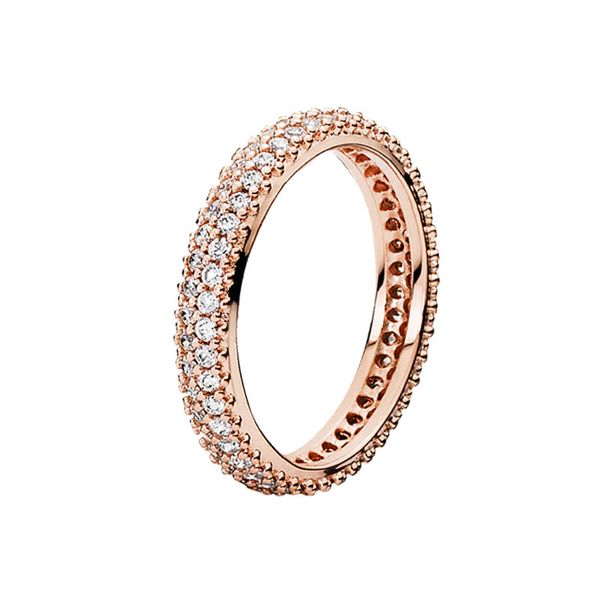 Rose Gold Elegant Pave Band Anel A autêntico jóias de casamento de prata esterlina para mulheres meninas com caixa original para anéis de noivado de diamante Pandora CZ