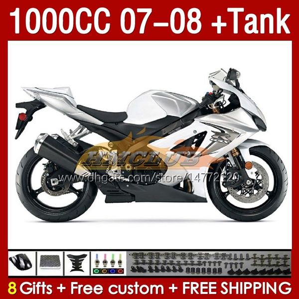 Kit Tank Fairings para Suzuki GSXR1000CC GSXR 1000 CC 1000CC 07-08 Trabalho corporal 158NO.133 GSXR-1000 GSXR1000 K7 07 08 BODY GSX R1000 GSX-R1000 2007 2008 Silia branca