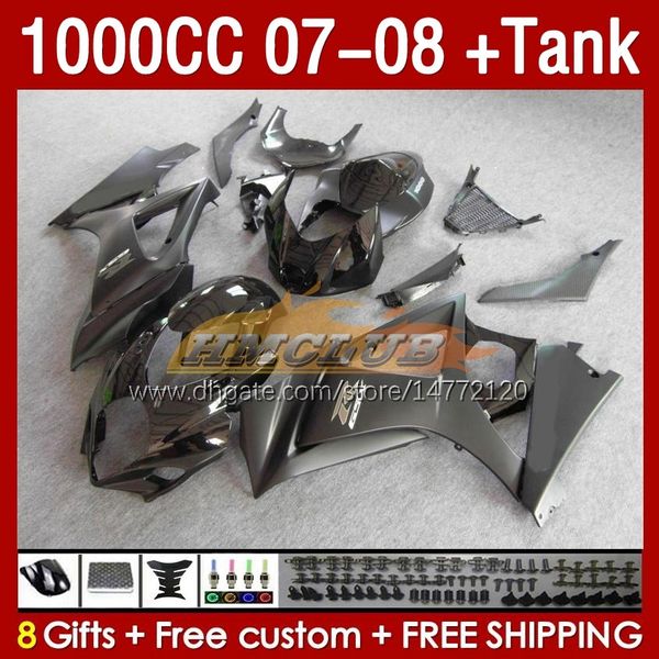 Ferâncias de tanques para Suzuki GSXR-1000 K7 GSXR 1000 CC GSXR1000 2007 2008 Bodys 158No.86 1000CC GSX-R1000 2007-2008 BODYWORK GSX R1000 07 08 Full Fairing Kit Black Black Black Black