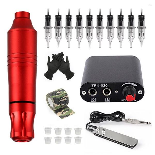 Kit de máquina de armas de tatuagem kit de máquina completa LCD Power Dual Mode Cord e com cartucho de 5 peças suprimentos de agulha de trabalhadores beleza