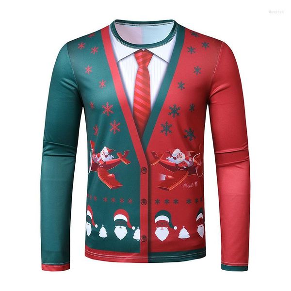 Camicie casual maschile Stampa 3D maschile da uomo personalizzato a maniche lunghe Babbo Natale Modello 2022