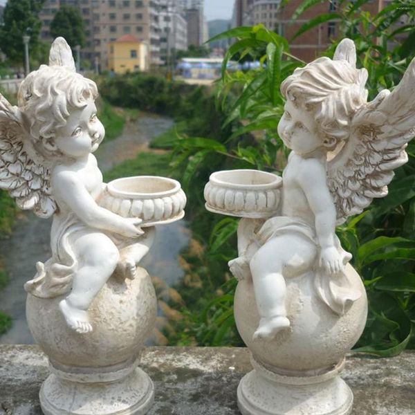 Mum Tutucular Angel Cherub Çay Işık Tutucu Ev Bahçesi Açık Veranda Dekor Süsleme Heykeli Reçine El Sanatları Tealight