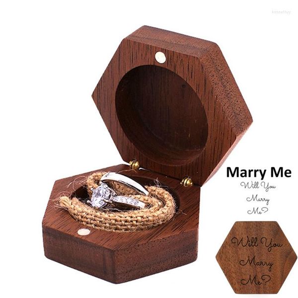 Schmuckbeutel Schwarz Walnuss Sechseck Personalisierte Rustikale Hochzeit Holz Ring Box Halter Träger Für Geschenk U4LE