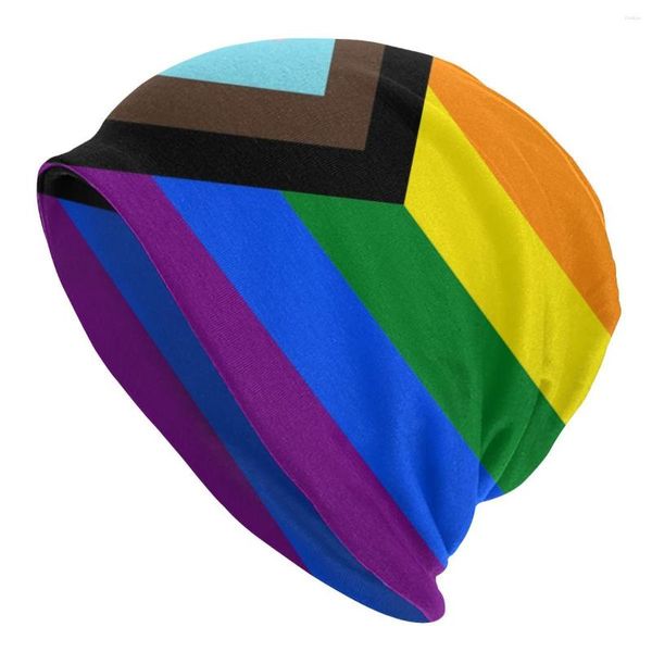 Berretti LGBT Progress Pride Flag Berretti Berretti Uomo Donna Unisex Hip Hop Inverno Caldo Cappello lavorato a maglia Cappelli per cofano gay per adulti