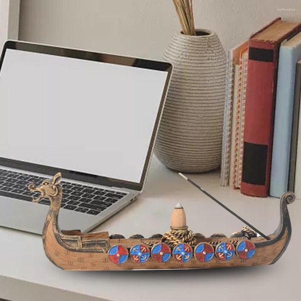 Lâmpadas de fragrâncias resina resina incenso queimador de cerâmica Viking Dragon Boat Shape para decoração de casa