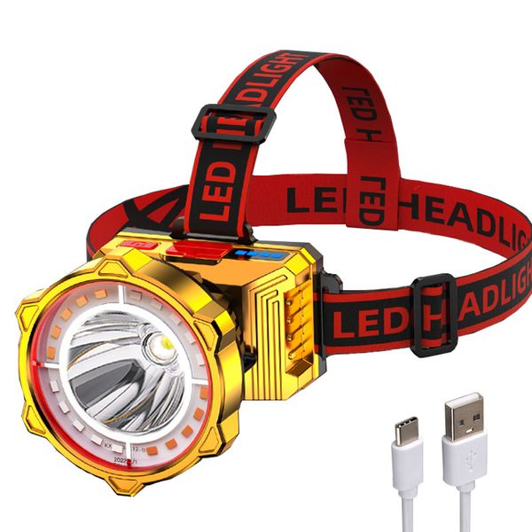 1200 Lumen wiederaufladbare LED-Stirnlampe mit weiß-gelb-rotem Licht für Camping, Angeln, Outdoor-Abenteuer