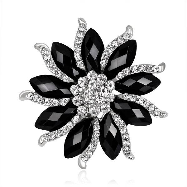 Schwarze Kristallblume Brosche Hochzeit Bouquet Brosche Stifte Frauen Kleid Anzüge Broschen Mode Schmuck Will und Sandy Gift