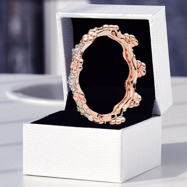 ANELLO impilabile con corona di fiori in oro rosa Gioielli in vero argento sterling per feste per donne Ragazze con cofanetto originale per anelli firmati Pandora CZ Diamond