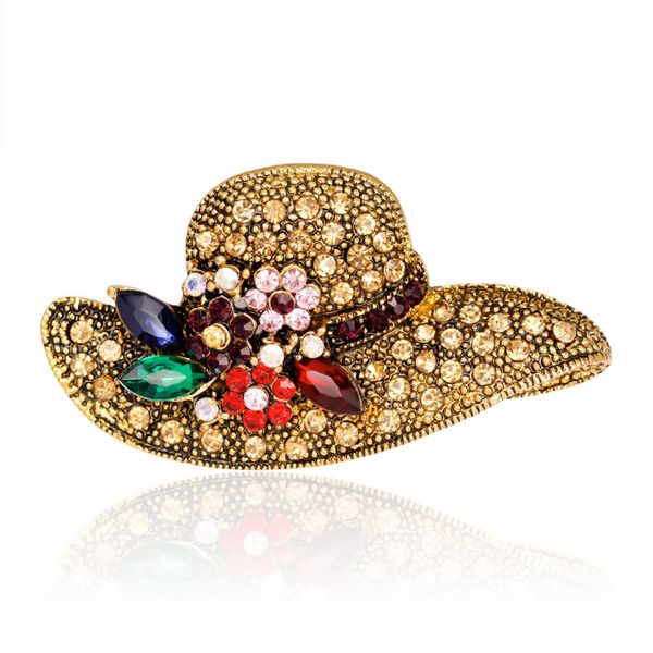 Férias de verão Mulher Sunshat Broche Pin Business Tops Tops Corsage Flower Beach Hat Rhinestone Broches for Women Fashion Jewelry