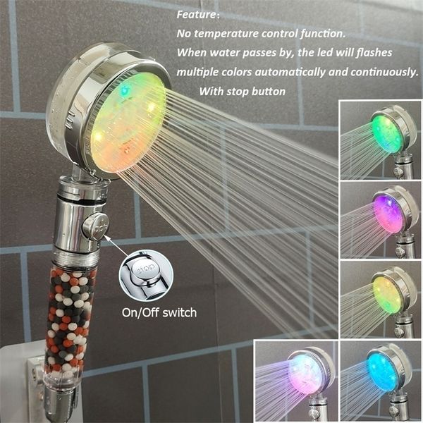 Cabe￧as de chuveiro do banheiro z l LED bico com bot￣o de parada sensor de temperatura de chuva Ion negativo