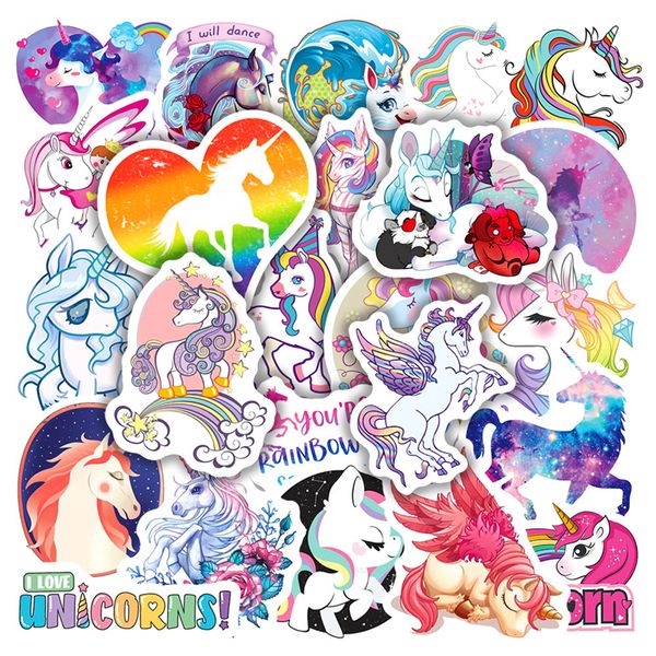 50PCS Simpatico cartone animato Unicorno adesivi Arcobaleno Graffiti Giocattolo per bambini Skateboard auto Moto Bicicletta Decalcomanie all'ingrosso