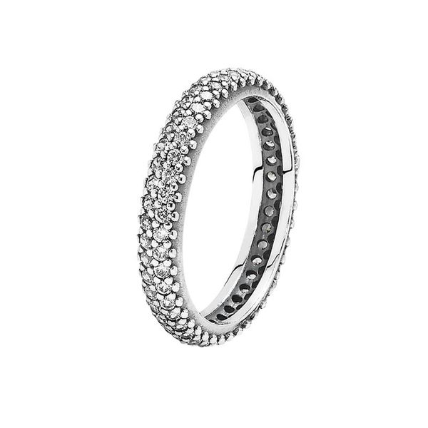 Womens Elegant Pave Band Ring Ring Authentic Sterling Silver Wedding Jewelry com caixa original para Pandora CZ Diamond Noivage Rings Set