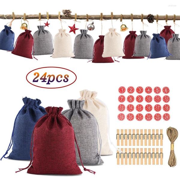 Fliegen 24PCS Frohe Weihnachten Muster Süßigkeiten Tasche 1-24 Adventskalender Bundle Baumwolle Leinen Geschenk Party Gastgeschenke Kinder Dekor