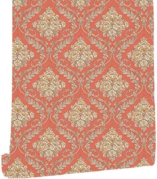 Wallpapers Luxus-Damast-Tapete zum Abziehen und Aufkleben, rotes Khaki, vorgeklebte, abnehmbare, selbstklebende Vinyl-Möbelaufkleber für die Heimdekoration 220927