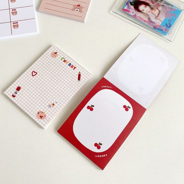 Note Cartoon Cute Cherry Bear Memo Pad Coreano Ins Mini Grid Kawaii Notebook Planner Sticker Student Message Paper Stationery 50sheets 220927