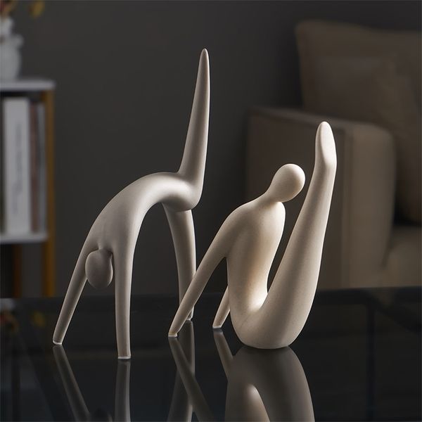 Dekorative Objekte Figuren Keramik Menschliche Yoga Statue Abstrakte Skulptur Moderne Kunst Schreibtisch Wohnzimmer Wohnaccessoires ation Geschenke 220928