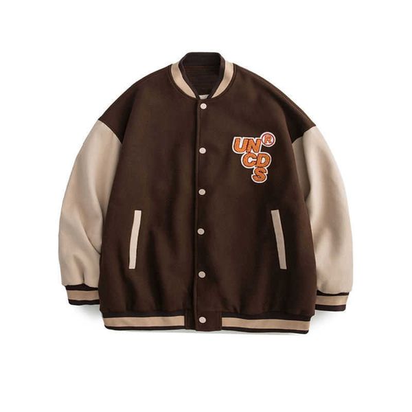 Erkek Ceketler Amerikan Tide Beyzbol Üniforma Kadın Patchwork Embroid Varsity Letterman Ceketler Erkek Bombacı Ceket Unisex Street College Brown T220926