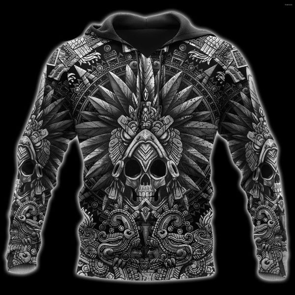 Herren Hoodies Aztec Mexican Tattoo 3D Vollbedruckt Unisex Deluxe Hoodie Herren Sweatshirt Streetwear Reißverschluss Pullover Freizeitjacke Trainingsanzug DA-11