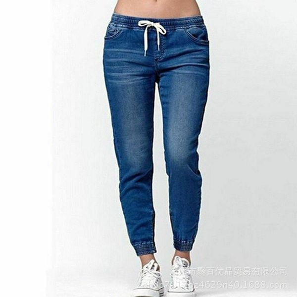Calças de brim femininas casual jogger calças elásticas sexy lápis magro para mulheres leggings cintura alta denim cordão 220928