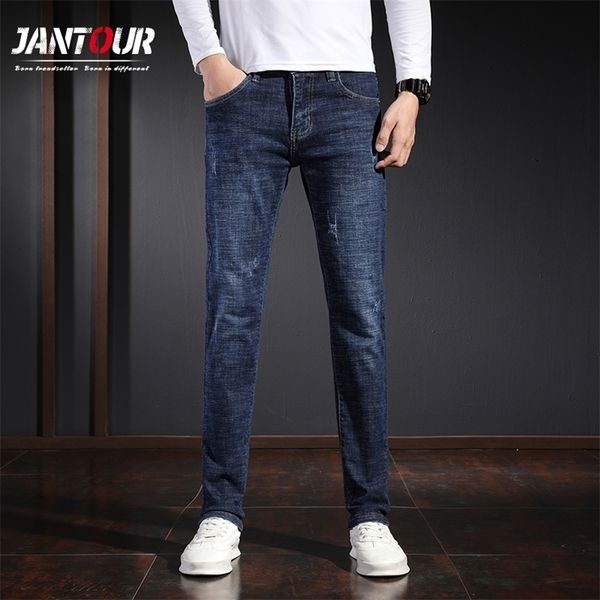 Мужские джинсы бренд бизнес -случайные брюки Осень Зимние узкие карманные буквы синие прямые брюки 2838 220928