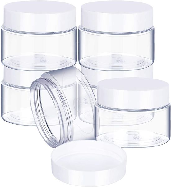 Garrafas de embalagem 2 on￧as de potro de panela de pl￡stico redonda ￠ prova de vazamento de vazamento de pl￡stico, frascos de recipiente de recipiente com tampas brancas para armazenamento de viagem maquiagem de olhos 60ml