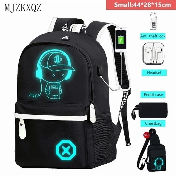 Schultaschen Mjzkxqz Student Rucksack Leuchtende USB-Ladetasche für Teenager Junge Anti-Diebstahl-Kindertaschen Laptop 220926