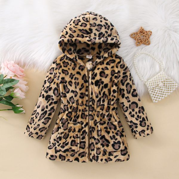 Mantel FOCUSNORM Herbst Winter Mode Kinder Mädchen Jacke 0 5Y Langarm Leopard Gedruckt Elastische Taille Zip Up Mit Kapuze 220927