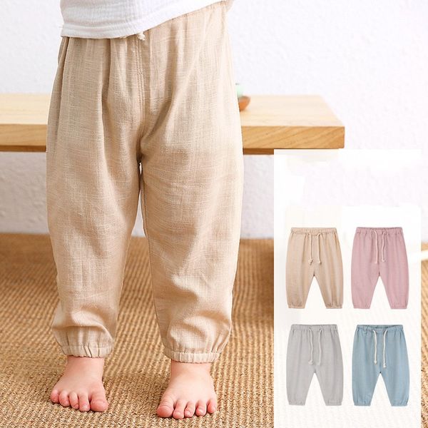 Pantaloni in cotone e lino per bambini Primavera Estate Sottile Ragazzi Ragazze Pantaloni in lino Pantaloni per pantaloni Harem per bambini 20220928 E3