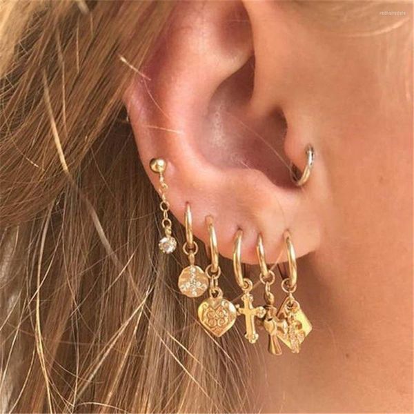 Brincos de garanhão 1 mulher feminino boho estilo ouro cheia de coração cross cartilagem orelha garanhões de jóias de moda acessórios