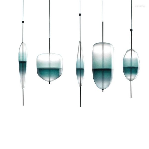 Pendelleuchten, nordische Lampe, kreative moderne minimalistische Restaurantbeleuchtung, blaues Farbverlaufsglas, Persönlichkeit, Barleuchte