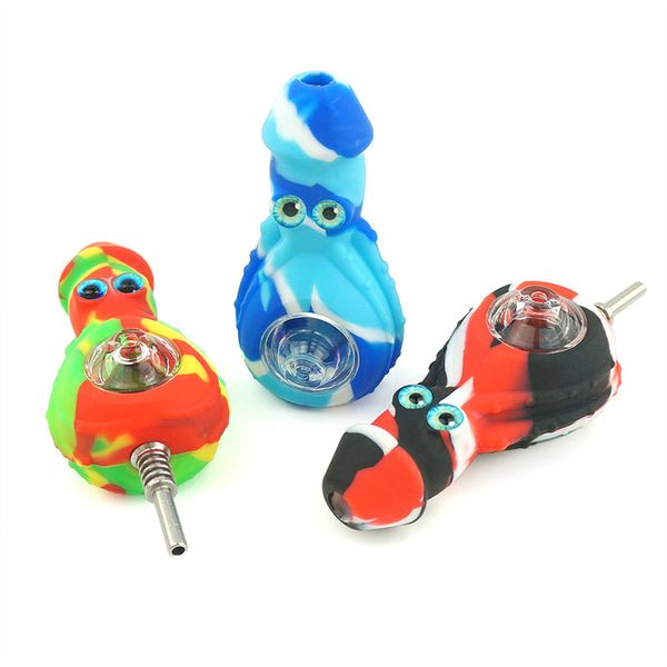 Octopus Silicone Smoking Tubs com TI TIPS 2 em 1 kit de kit destac￡vel Tabaco Herb Pipe Dabber Tools