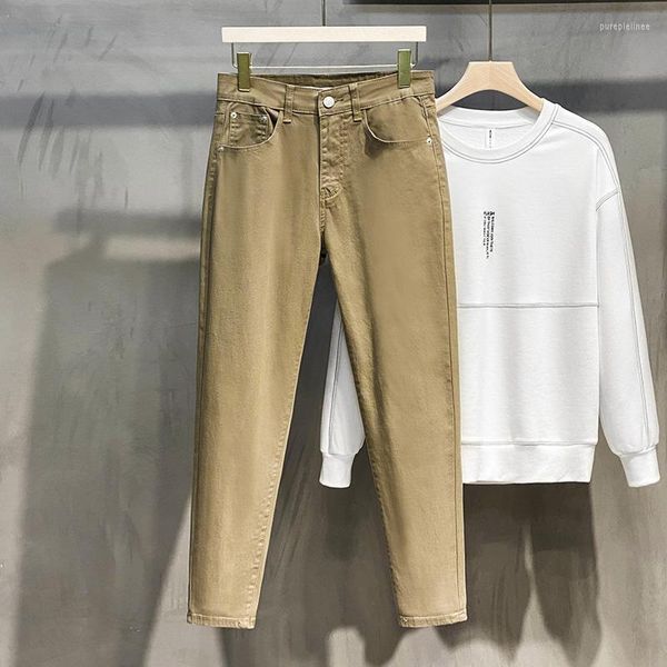 Jeans da uomo Primavera Autunno da uomo Moda uomo Tinta unita Casual Pantaloni da uomo in denim coreano da uomo Pantaloni a matita sottili a vita alta