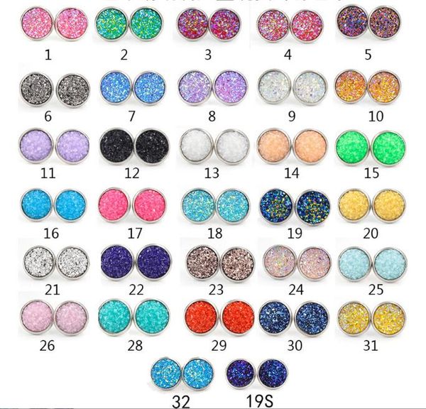 8mm 10mm 12mm handgemachte Druzy Ohrstecker trendige Damen einfache Edelstahl Ton Großhandel Harz Stein Ohrring