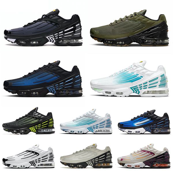 Nike Air Max Plus 3 Airmax Tn 2 Tuned III Tênis de corrida todo branco preto prata azul laser masculino feminino couro obsidiana com símbolo dourado TNs tênis esportivos