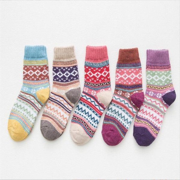 Meias de inverno malha de l￣ T￩rmica T￩rmica Vintage Meias coloridas meias at￩ o joelho Hosiery Chaussettes Fashion Cotton Casual Cosual