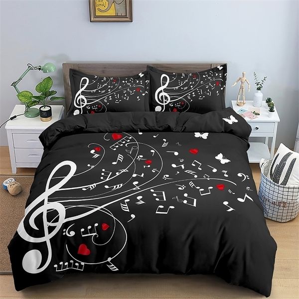 Set di biancheria da letto Love Heart Set di note musicali Farfalla Copripiumino con federa Shame Twin Full Comforter per bambini Queen King Size 220929