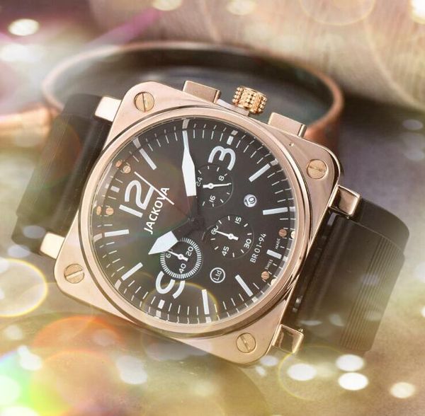 Crime Premium Mens esportes Big Square Dial Watches Generous Quartz Movement Relógio Cinturão de borracha Vintage Noble e elegante Stopwatch Wristwatch