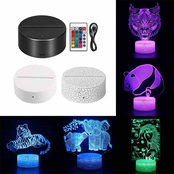 Lâmpada de lâmpada LED 3D Luzes noturnas Animal 100 Design disponível Lâmpadas noturnas 16 cores Decoração da mesa da mesa