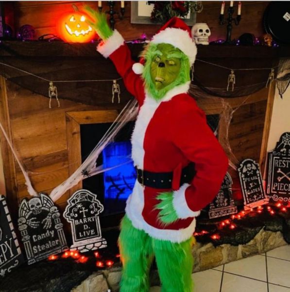 O traje de cosplay de Natal do Monstro Verde com roupas de Natal com chap￩us de m￡scara Props, presente de natal Wly935