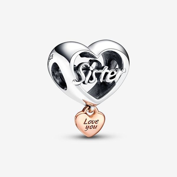 Herzanhänger „Love You Sister“, passend für Original-Europäisches Charm-Armband aus 925er-Sterlingsilber, modisches Damen-Schmuckzubehör