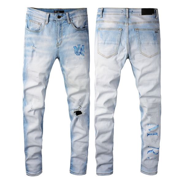 Moda cruz impressão lavagem desgastado pequeno pé rip fino ajuste apertado calças masculinas remendo vestindo ciclismo elástico amirs buraco jeans neutro