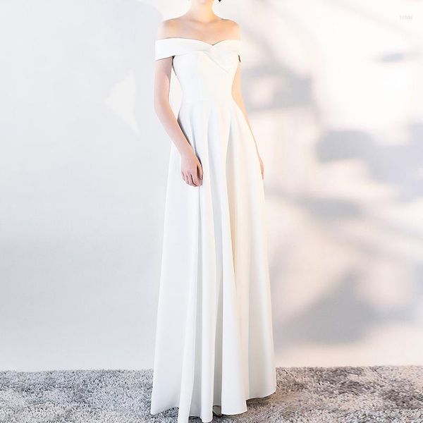 Casual Dresses Langes elegantes Abendkleid Weiß Satin Frauen Partykleider Plissee Off-Shoulder Hochwertige Vestidos A-Linie Reißverschluss hinten