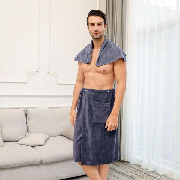 Asciugamano 1 set da uomo indossabile in microfibra da bagno nuoto spiaggia morbida casa bagno accappatoio da uomo in tessuto