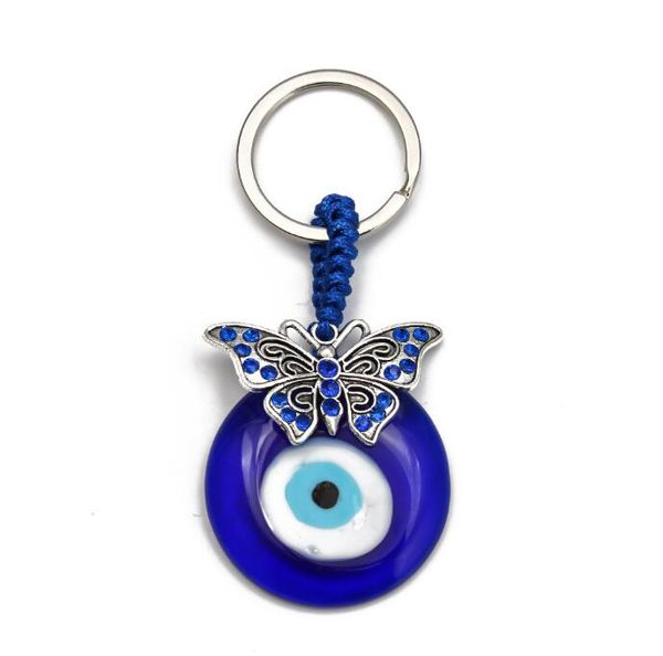 Butterfuly Turtle Owl Palm Evil Eyes Portachiavi Portachiavi in metallo Portachiavi in vetro Lucky Blue Eye Ciondolo Ornamento Portachiavi per regalo di Natale