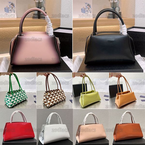 Pequeno tecido bordado símbolo bolsa de luxo designer de luxo em couro escovado Supernova bolsa de bolsa esmaltada Triângulo de metal zíper de zíper para mulheres bolsas de ombro feminino