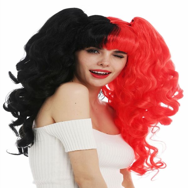 Parrucca da donna Cosplay ricci lunghi trecce staccabili Gothic Lolita nero rosso