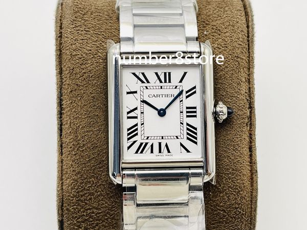 Relógio masculino TankMust 0052 modelo médio de aço inoxidável prateado mostrador suíço quartzo safira cristal clássico relógio de pulso de luxo pulseira de couro grátis