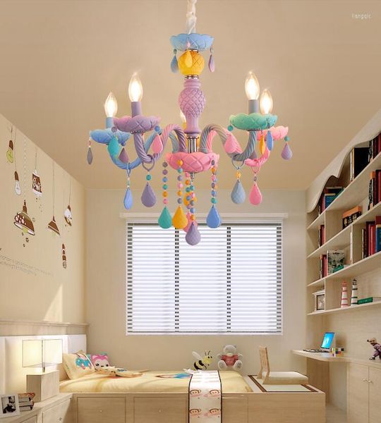 Lâmpadas pendentes Macaron Sweet Color vela Lamp Restaurant Bedroom quarto infantil menina princesa decoração E14